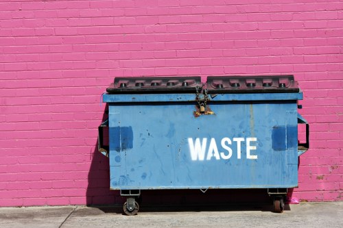 Front view of recycling bins and business waste crew in Bermondsey